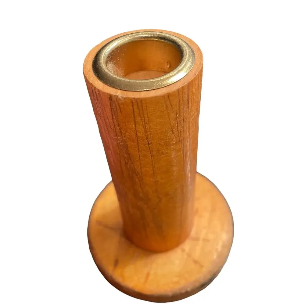 Antique Wood Spool Bobbin Candle Holder Industrial with Lock Vintage Primitive